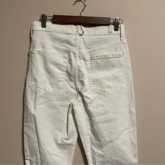 7 For All Mankind High Waist Cropped White Straight Button Fly Jean Size 31 - Picture 8 of 14